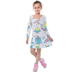 Cute Seamless Pattern With Space Kids  Long Sleeve Velvet Dress by BangZart