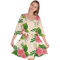 Cute Pink Flowers With Leaves-pattern Velour Kimono Dress by BangZart