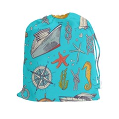 Colored Sketched Sea Elements Pattern Background Sea Life Animals Illustration Drawstring Pouch (2xl) by BangZart