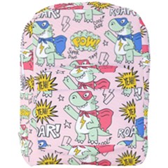 Seamless Pattern With Many Funny Cute Superhero Dinosaurs T Rex Mask Cloak With Comics Style Full Print Backpack by BangZart