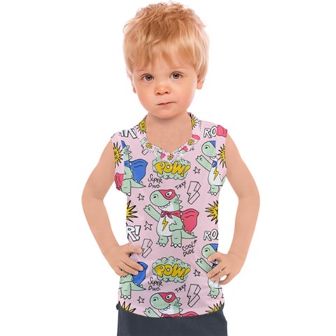 Seamless Pattern With Many Funny Cute Superhero Dinosaurs T Rex Mask Cloak With Comics Style Kids  Sport Tank Top by BangZart