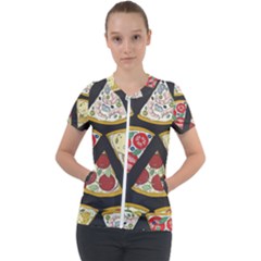 Vector Seamless Pattern With Italian Pizza Top View Short Sleeve Zip Up Jacket by BangZart