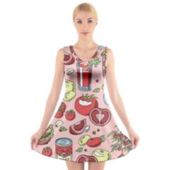 Tomato Seamless Pattern Juicy Tomatoes Food Sauce Ketchup Soup Paste With Fresh Red Vegetables V-neck Sleeveless Dress by BangZart