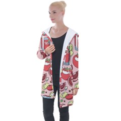 Tomato Seamless Pattern Juicy Tomatoes Food Sauce Ketchup Soup Paste With Fresh Red Vegetables Longline Hooded Cardigan by BangZart
