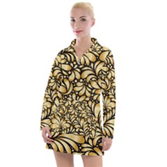Damask Teardrop Gold Ornament Seamless Pattern Women s Long Sleeve Casual Dress by BangZart