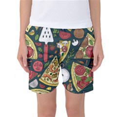 Vector Seamless Pizza Slice Pattern Hand Drawn Pizza Illustration Great Background Women s Basketball Shorts by BangZart