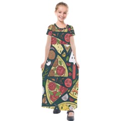 Vector Seamless Pizza Slice Pattern Hand Drawn Pizza Illustration Great Background Kids  Short Sleeve Maxi Dress by BangZart