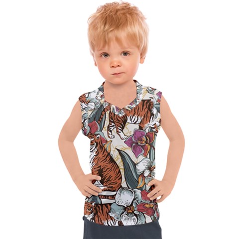 Natural Seamless Pattern With Tiger Blooming Orchid Kids  Sport Tank Top by BangZart