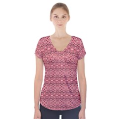 Pink Art With Abstract Seamless Flaming Pattern Short Sleeve Front Detail Top by BangZart