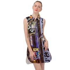 Shinjuku District Urban Night Scene, Tokyo Japan Sleeveless Shirt Dress by dflcprintsclothing