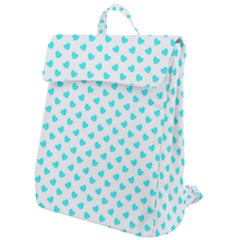 White Light Blue Hearts Pattern, Pastel Sky Blue Color Flap Top Backpack by Casemiro