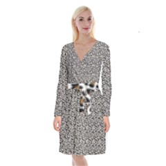 Leopard Spots Pattern, Geometric Dots, Animal Fur Print Long Sleeve Velvet Front Wrap Dress by Casemiro