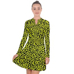 Leopard Spots Pattern, Yellow And Black Animal Fur Print, Wild Cat Theme Long Sleeve Panel Dress by Casemiro