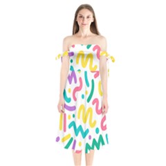 Abstract Pop Art Seamless Pattern Cute Background Memphis Style Shoulder Tie Bardot Midi Dress by BangZart