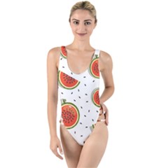 Seamless-background-pattern-with-watermelon-slices High Leg Strappy Swimsuit by BangZart