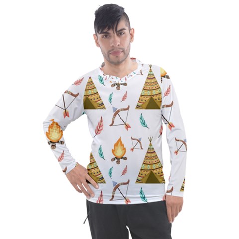 Cute Cartoon Native American Seamless Pattern Men s Pique Long Sleeve Tee by BangZart