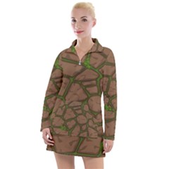 Cartoon Brown Stone Grass Seamless Background Texture Pattern Women s Long Sleeve Casual Dress by BangZart