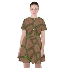 Cartoon Brown Stone Grass Seamless Background Texture Pattern Sailor Dress by BangZart