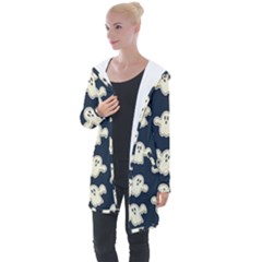 Hand Drawn Ghost Pattern Longline Hooded Cardigan by BangZart