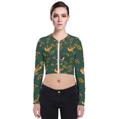 Cute Seamless Pattern Bird With Berries Leaves Long Sleeve Zip Up Bomber Jacket by BangZart