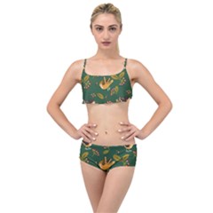 Cute Seamless Pattern Bird With Berries Leaves Layered Top Bikini Set by BangZart