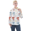 Cute cartoon robots seamless pattern Women s Long Sleeve Pocket Shirt View1