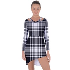 Pixel Background Design Modern Seamless Pattern Plaid Square Texture Fabric Tartan Scottish Textile Asymmetric Cut-out Shift Dress by BangZart