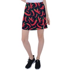 Seamless Vector Pattern Hot Red Chili Papper Black Background Tennis Skirt by BangZart