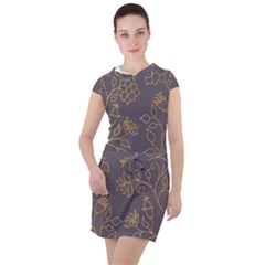 Seamless Pattern Gold Floral Ornament Dark Background Fashionable Textures Golden Luster Drawstring Hooded Dress by BangZart