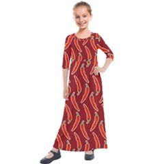 Chili Pattern Red Kids  Quarter Sleeve Maxi Dress by BangZart