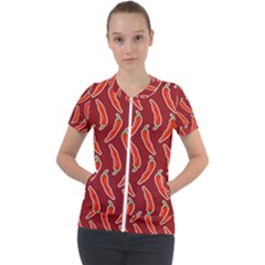 Chili Pattern Red Short Sleeve Zip Up Jacket by BangZart