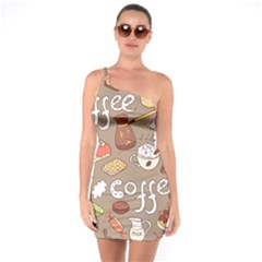 Vector Seamless Pattern With Doodle Coffee Equipment One Soulder Bodycon Dress by BangZart