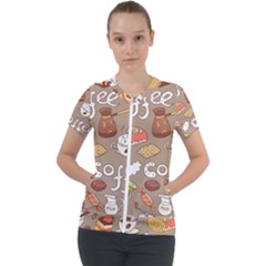 Vector Seamless Pattern With Doodle Coffee Equipment Short Sleeve Zip Up Jacket by BangZart