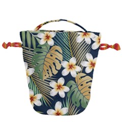 Seamless Pattern With Tropical Flowers Leaves Exotic Background Drawstring Bucket Bag by BangZart