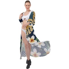 Seamless Pattern With Tropical Flowers Leaves Exotic Background Maxi Chiffon Beach Wrap by BangZart