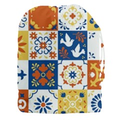 Mexican Talavera Pattern Ceramic Tiles With Flower Leaves Bird Ornaments Traditional Majolica Style Drawstring Pouch (3xl) by BangZart