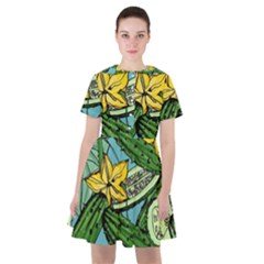 Seamless Pattern With Cucumber Slice Flower Colorful Hand Drawn Background With Vegetables Wallpaper Sailor Dress by BangZart