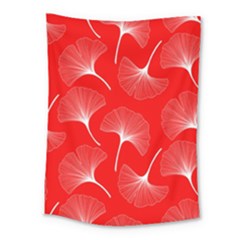 White Abstract Flowers On Red Medium Tapestry by Dushan