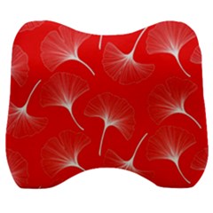 White Abstract Flowers On Red Velour Head Support Cushion by Dushan