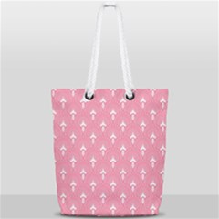 White And Pink Art-deco Pattern Full Print Rope Handle Tote (small) by Dushan