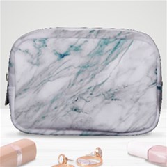 Gray Faux Marble Blue Accent Make Up Pouch (small) by Dushan