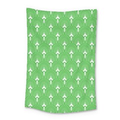 Green And White Art-deco Pattern Small Tapestry by Dushan