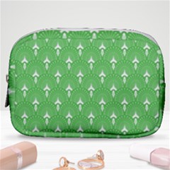 Green And White Art-deco Pattern Make Up Pouch (small) by Dushan