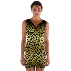 Gold And Black, Metallic Leopard Spots Pattern, Wild Cats Fur Wrap Front Bodycon Dress by Casemiro