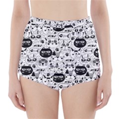 Cute Cat Faces Pattern High-waisted Bikini Bottoms by TastefulDesigns