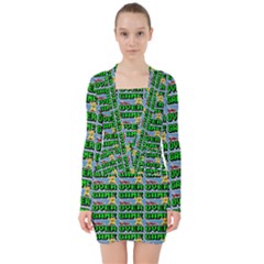 Game Over Karate And Gaming - Pixel Martial Arts V-neck Bodycon Long Sleeve Dress by DinzDas