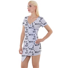 White And Nerdy - Computer Nerds And Geeks Short Sleeve Asymmetric Mini Dress by DinzDas
