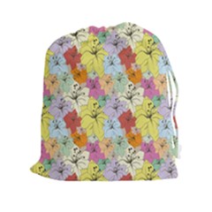 Abstract Flowers And Circle Drawstring Pouch (2xl) by DinzDas