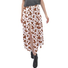 Animal Skin - Brown Cows Are Funny And Brown And White Velour Split Maxi Skirt by DinzDas