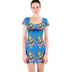 Monster And Cute Monsters Fight With Snake And Cyclops Short Sleeve Bodycon Dress by DinzDas